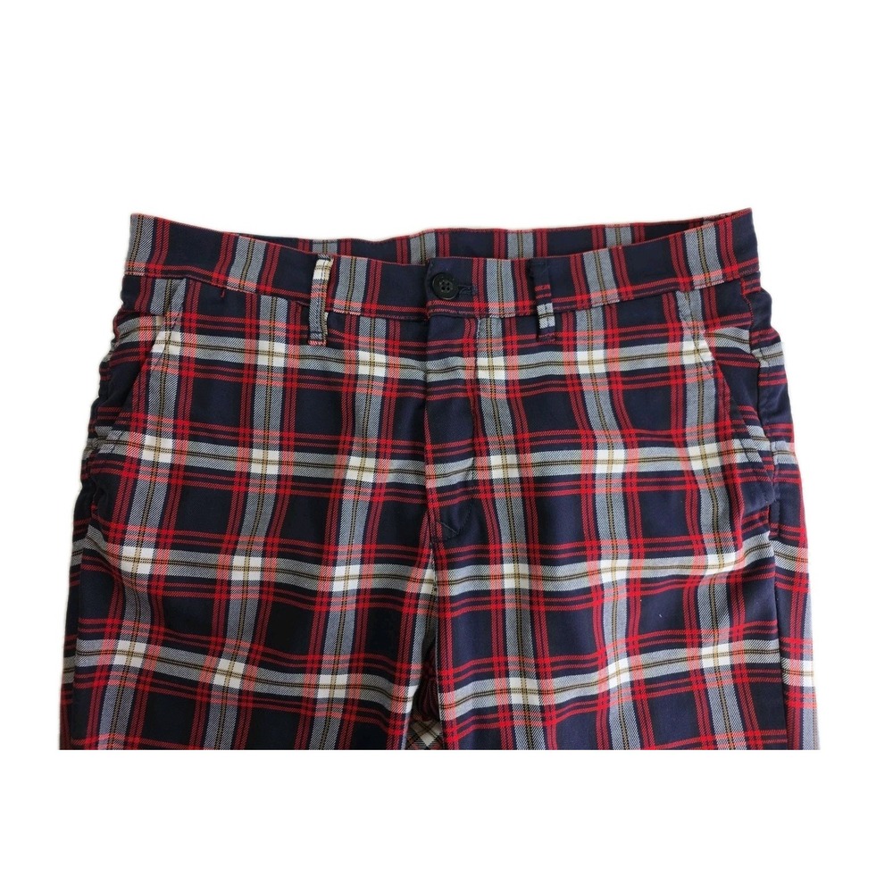 Zara Man Plaid Tartan Slim Fit Pants Men's Size 32 Red Black Cotton Stretch